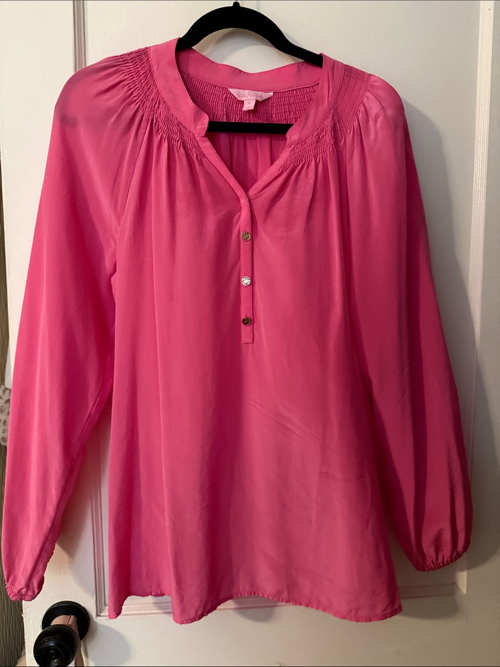 Lilly Pulitzer Hot Pink 100% Silk Elsa Blouse